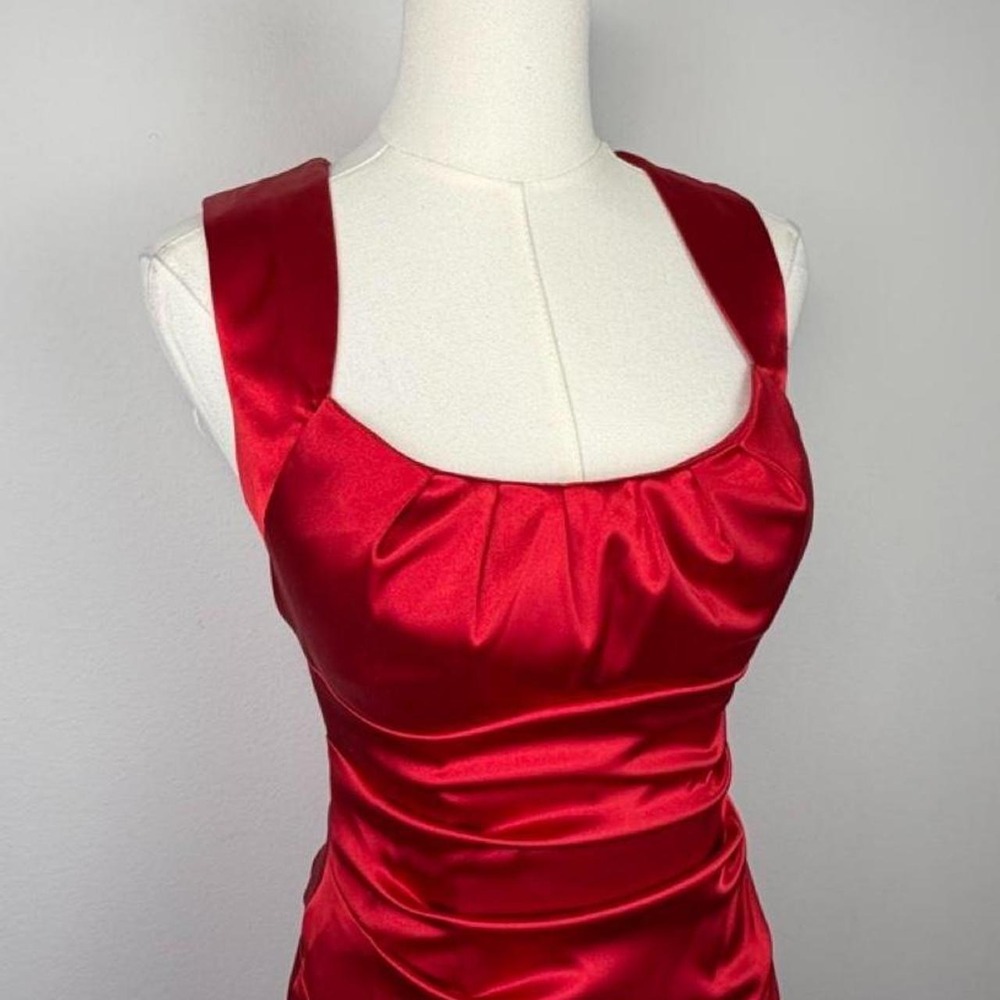 Red Satin Y2K Ruched Party Dress - Picture 7 of 7